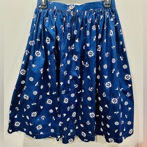 Vintage Magnolia Place Women’s Midi Nautical A Line Skirt Anchor Button Pinup M